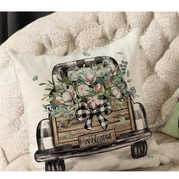 Farmhouse Decorative Throw Pillow Covers Spring Decor Green Floral Accent Cases - Picture 4 of 9